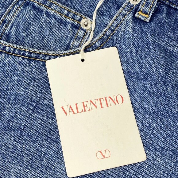 NEW VALENTINO Womens Jeans Blue Size 10 Baggy Denim Archive Print Pocket - Picture 10 of 10